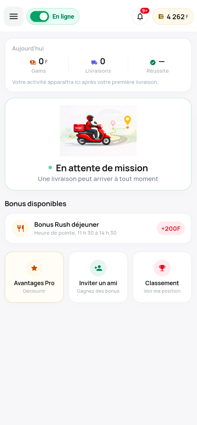 Application wigo - espace livreur